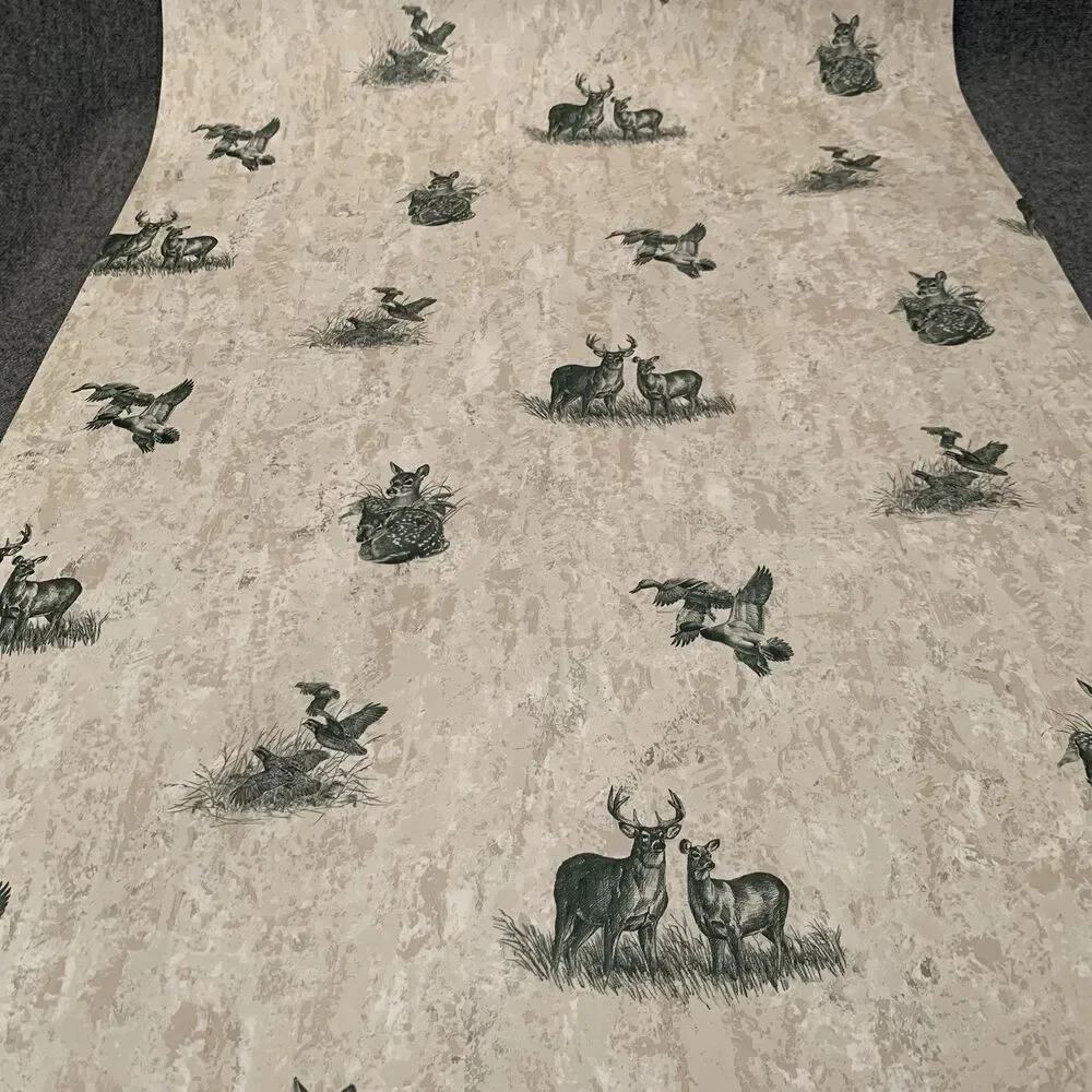 Wallpaper Pre-pasted Vinyl Deer, Doe, Buck, Fawn, Chucker, Ducks 56 Sq. ft.